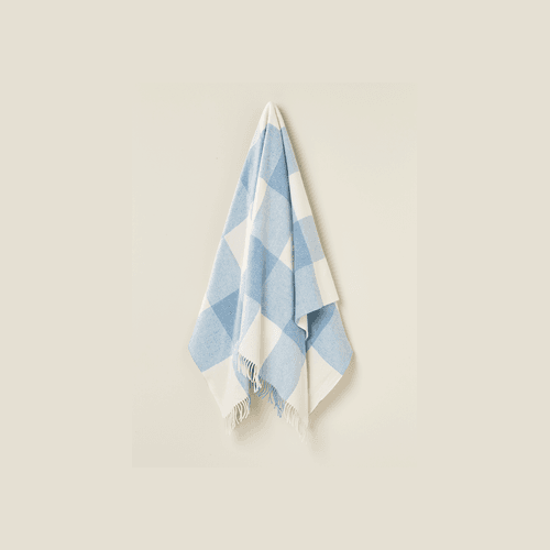 NZ Wool Throw - Checkboard, Aqua Blue | 100% Merino Wool