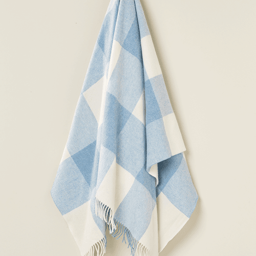 NZ Wool Throw - Checkboard, Aqua Blue | 100% Merino Wool