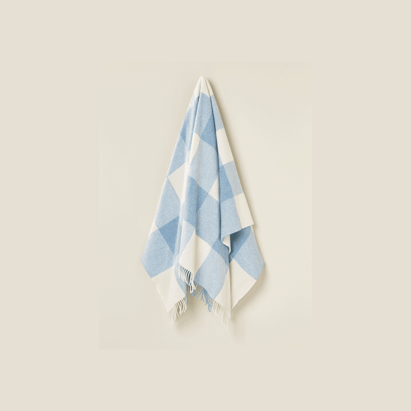 NZ Wool Throw - Checkboard, Aqua Blue | 100% Merino Wool