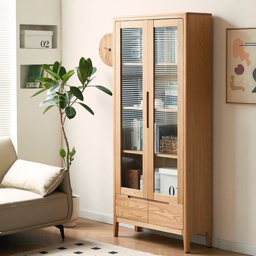 Seattle Natural Solid Oak Large Display Bookcase