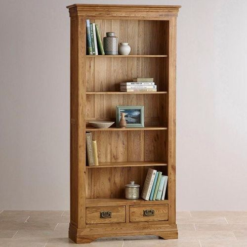 French Rustic Solid Oak Tall Bookcase