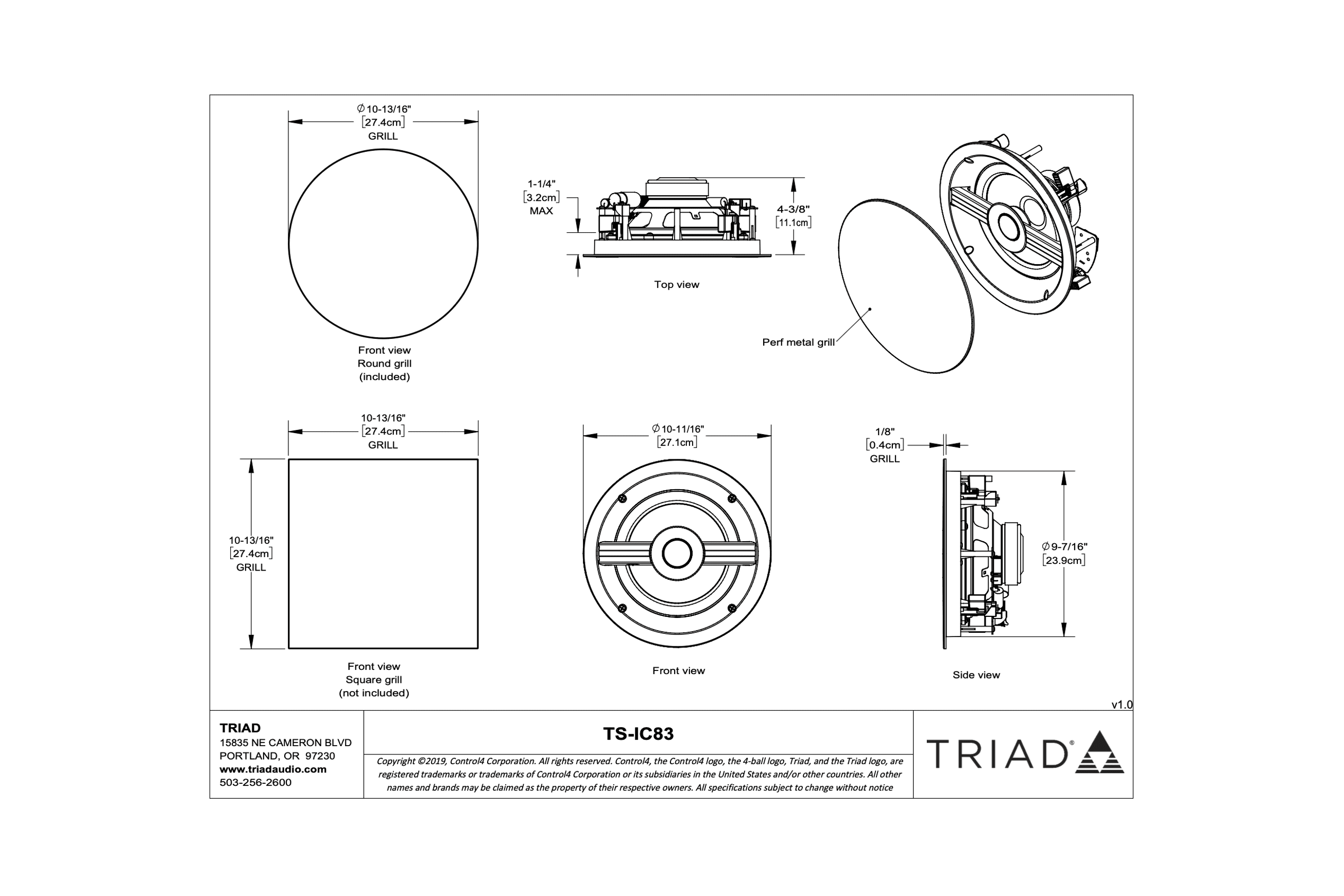 Triad In-Wall Speaker Distributed Audio Series 3 Series 3 (Each) dimensions