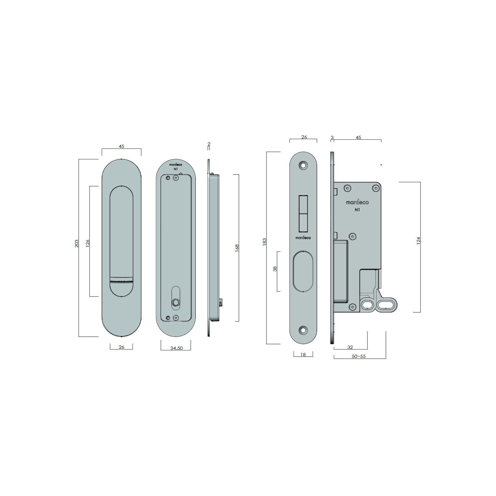 Oval M-Series 9004 Flush Pull Privacy Set dimensions