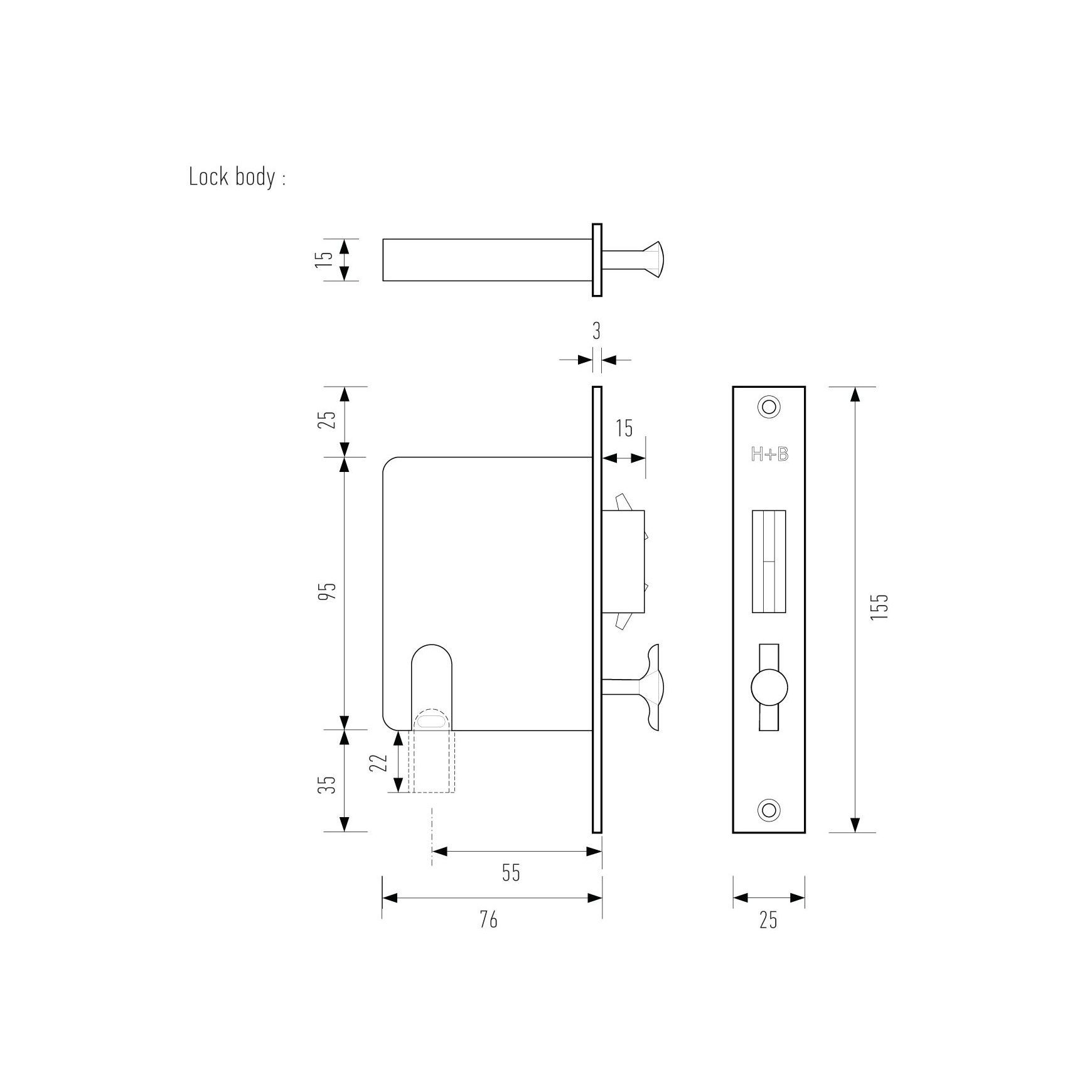 HB690 170mm Sliding Door Privacy Lock – 55mm Backset