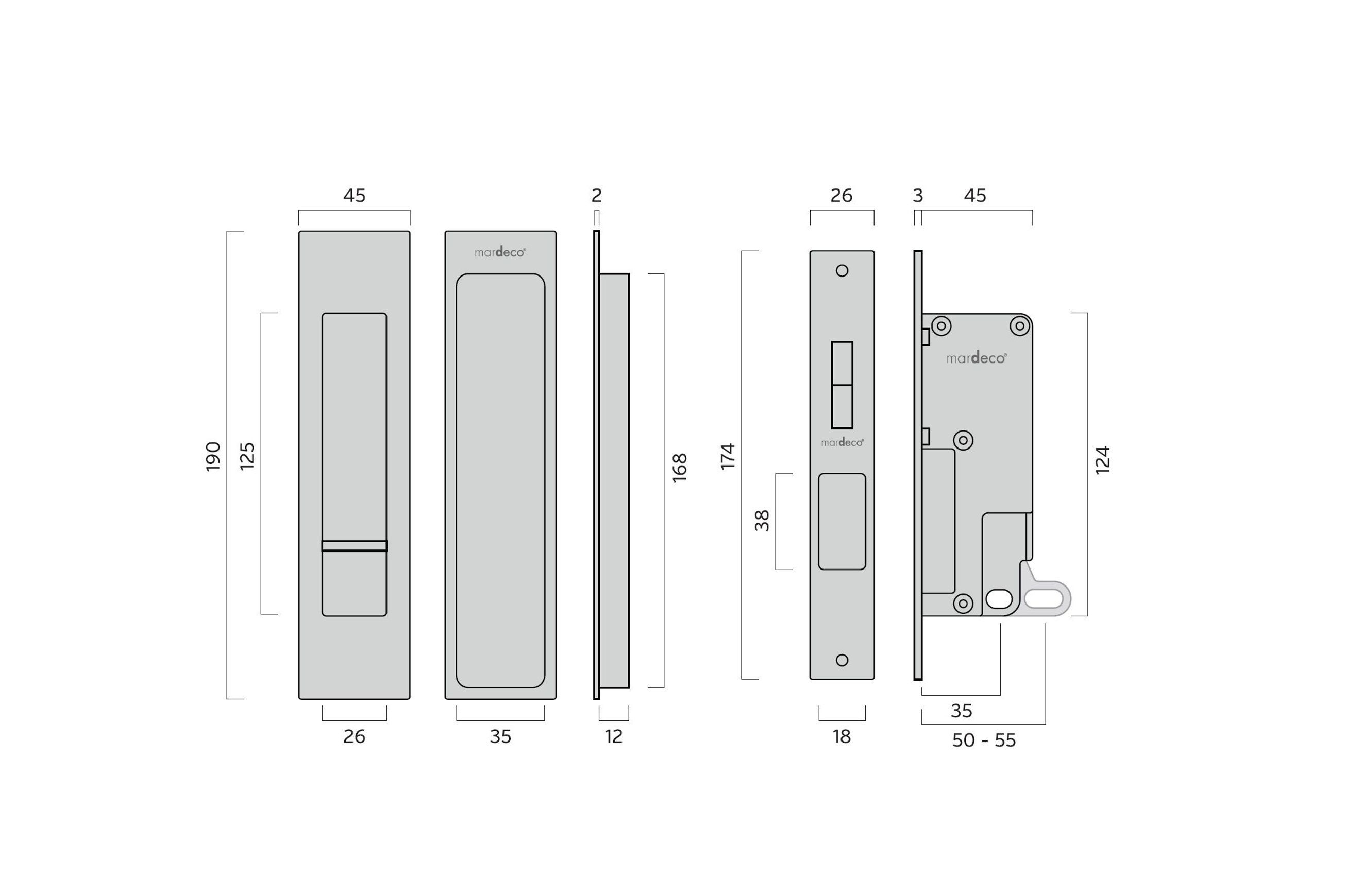 M-Series Flush Pull Privacy Set dimensions