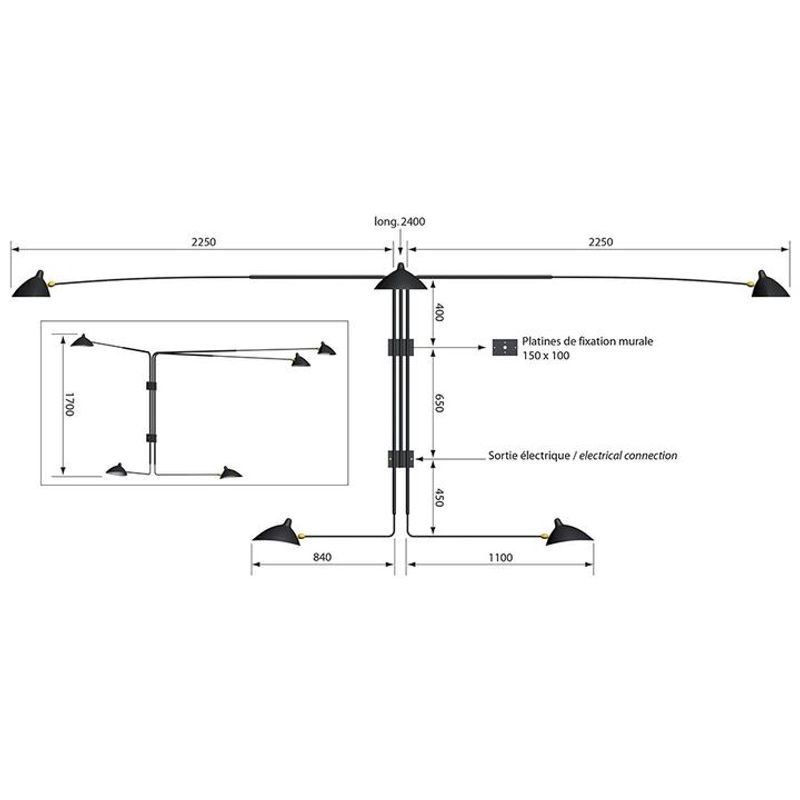 Applique 5 Bras Pivotants Wall Lamp by Serge Mouille