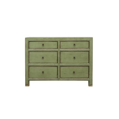 Oriental Painted Dresser 6 Drawer Vintage Green