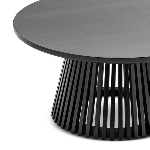 Pedie 80cm Round Slat Coffee Table | Black Teak