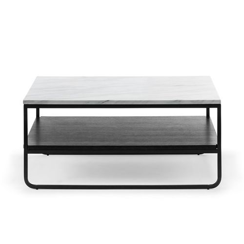Estoria White Marble Square Shelf Coffee Table | Black