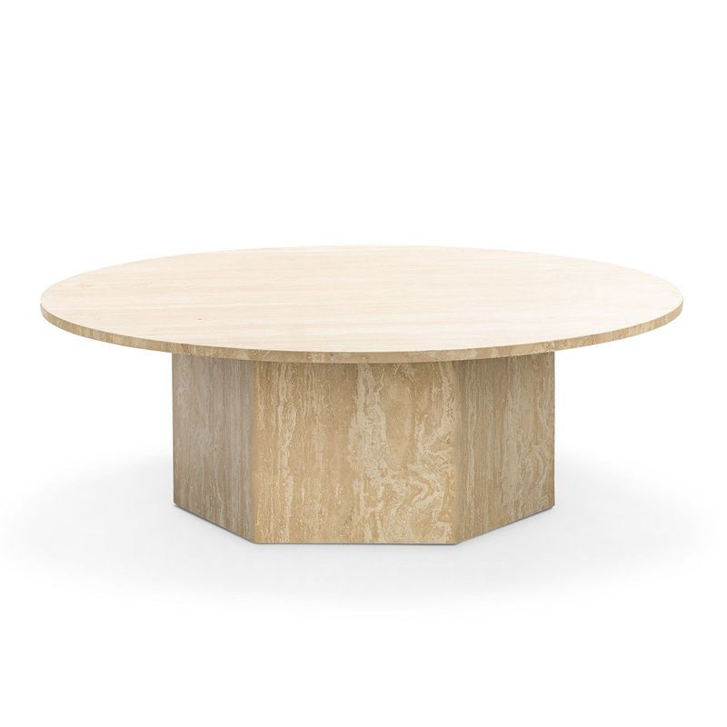 Hexica 100cm Round Coffee Table | Cream Travertine