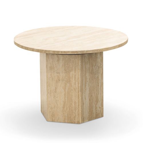 Hexica 60cm Round Coffee Table | Cream Travertine