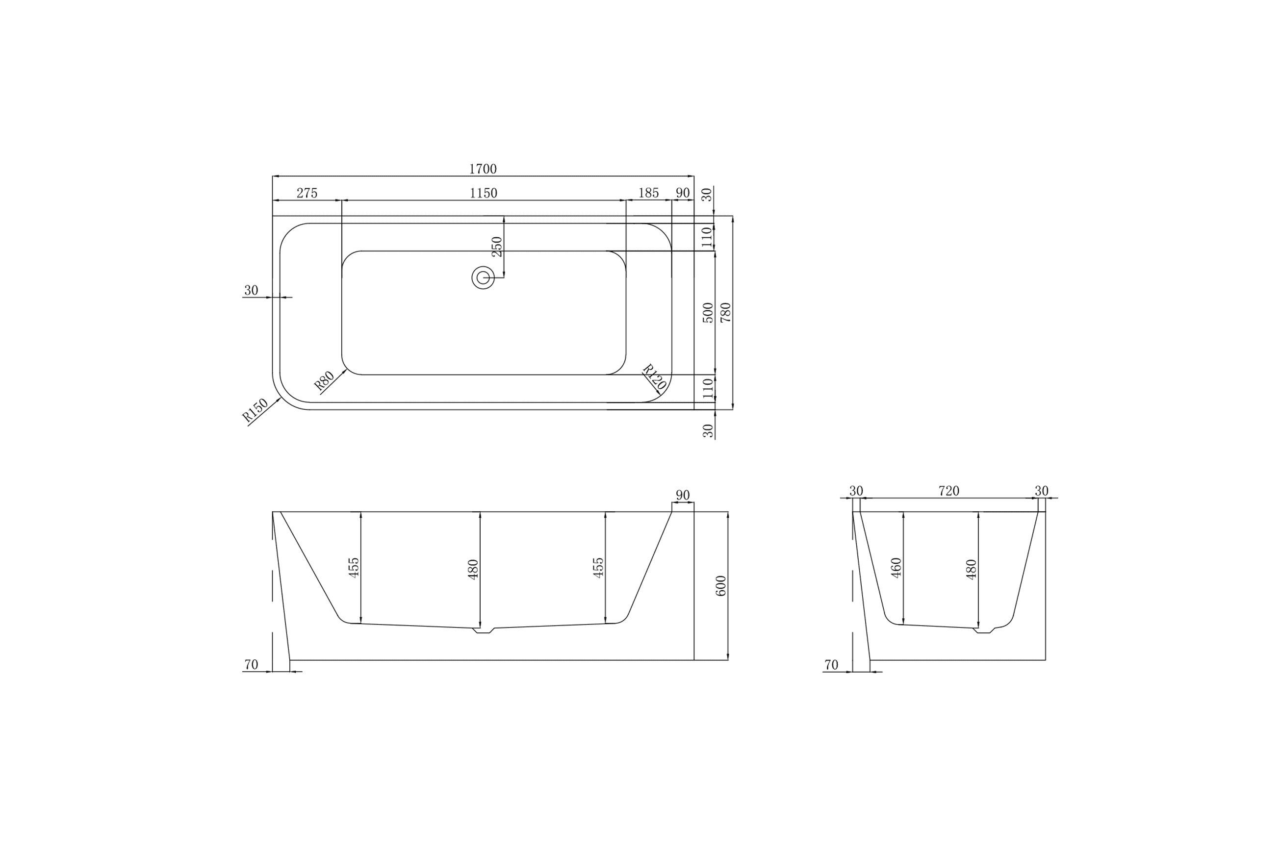 The Smith 1700mm Right Hand Corner Bath Matte White