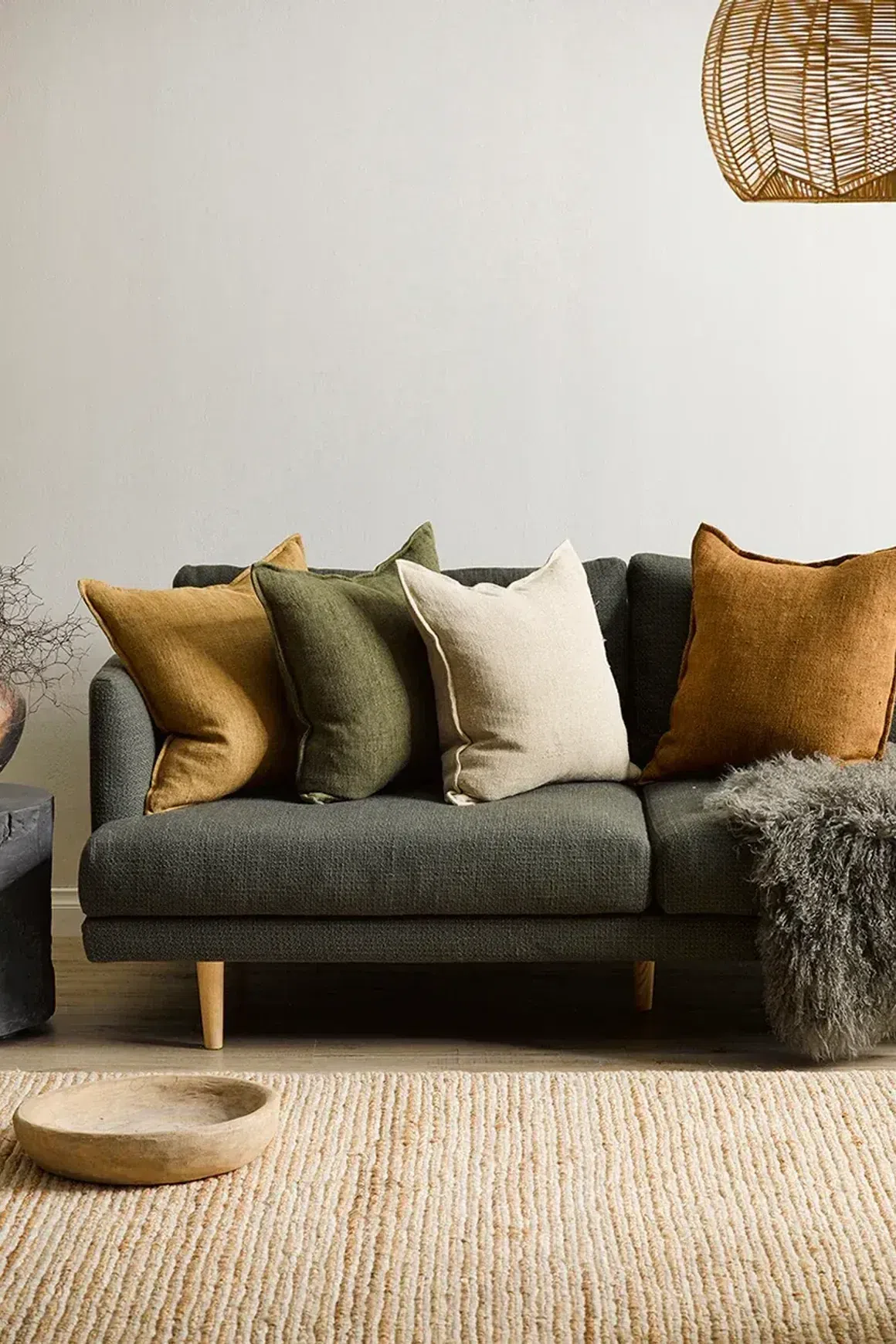 Baya Flaxmill Handwoven Linen Cushion - Winter Moss | Two Sizes