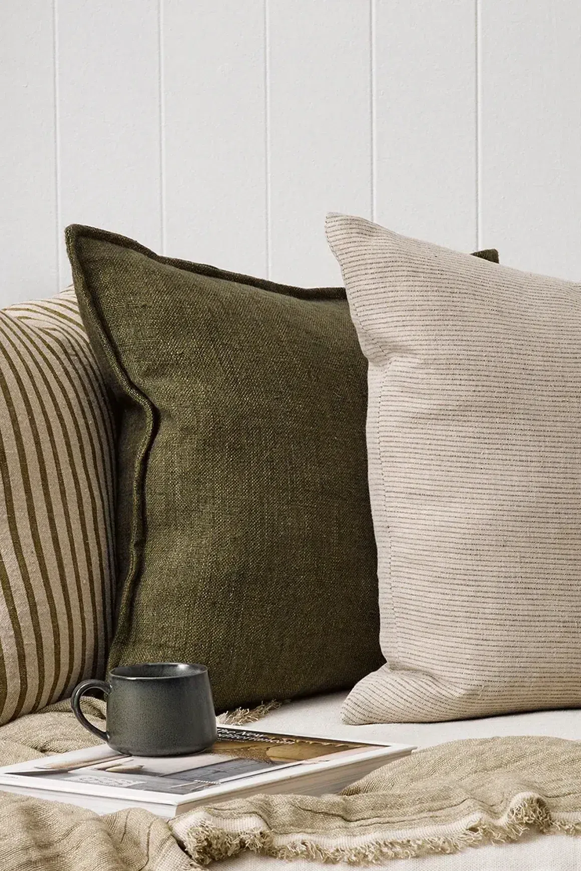 Baya Flaxmill Handwoven Linen Cushion - Winter Moss | Two Sizes