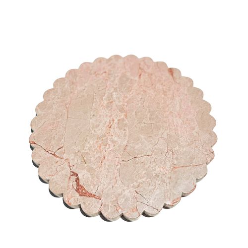 Scalloped Edge Round Tray - Pearl Pink Blush Marble