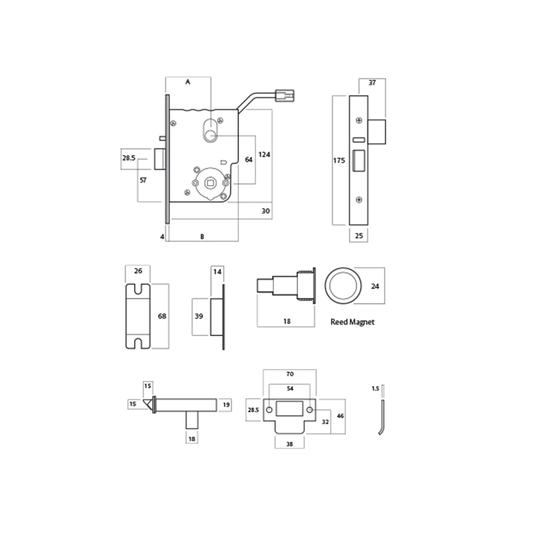 Lockwood 3570 Series Electric Mortice Lock dimensions