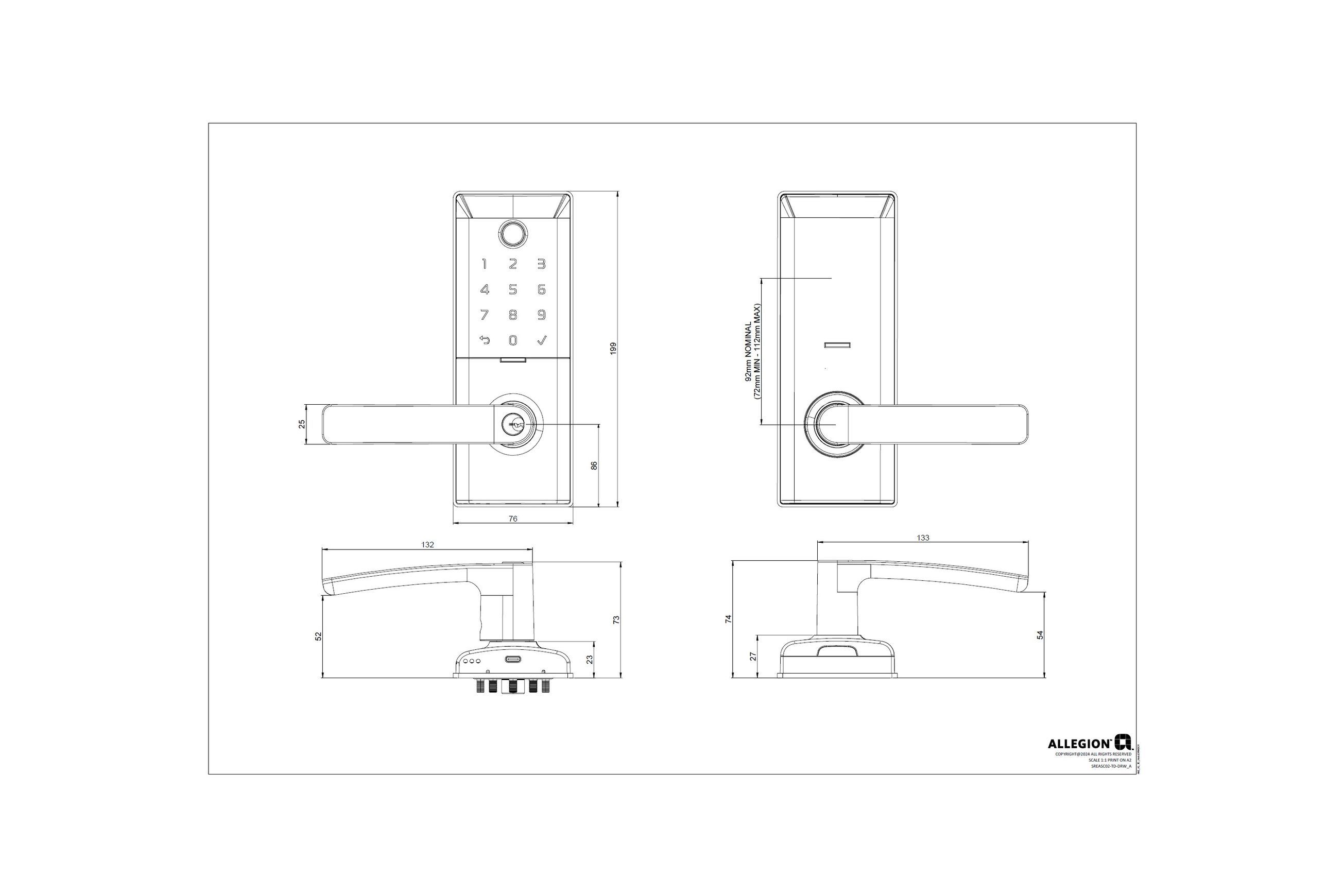 Schlage Ascent Series Smart Entrance Lever dimensions