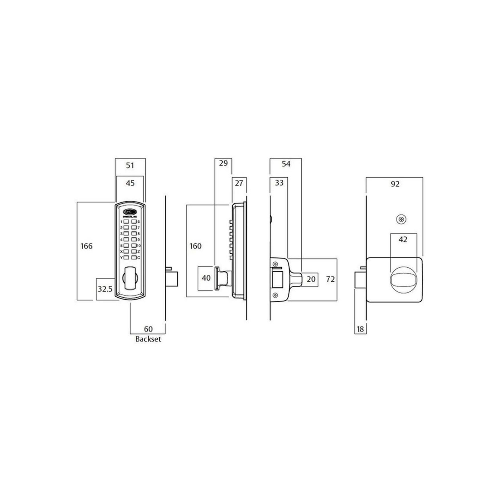 Lockwood Digital Lock Set Knob Timber Frame Strike 002-1DXSC dimensions