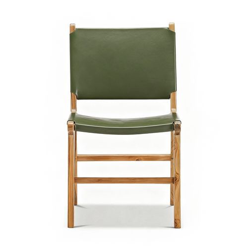 Casey Set of 2 Flat Leather Dining Chair | Olive Green