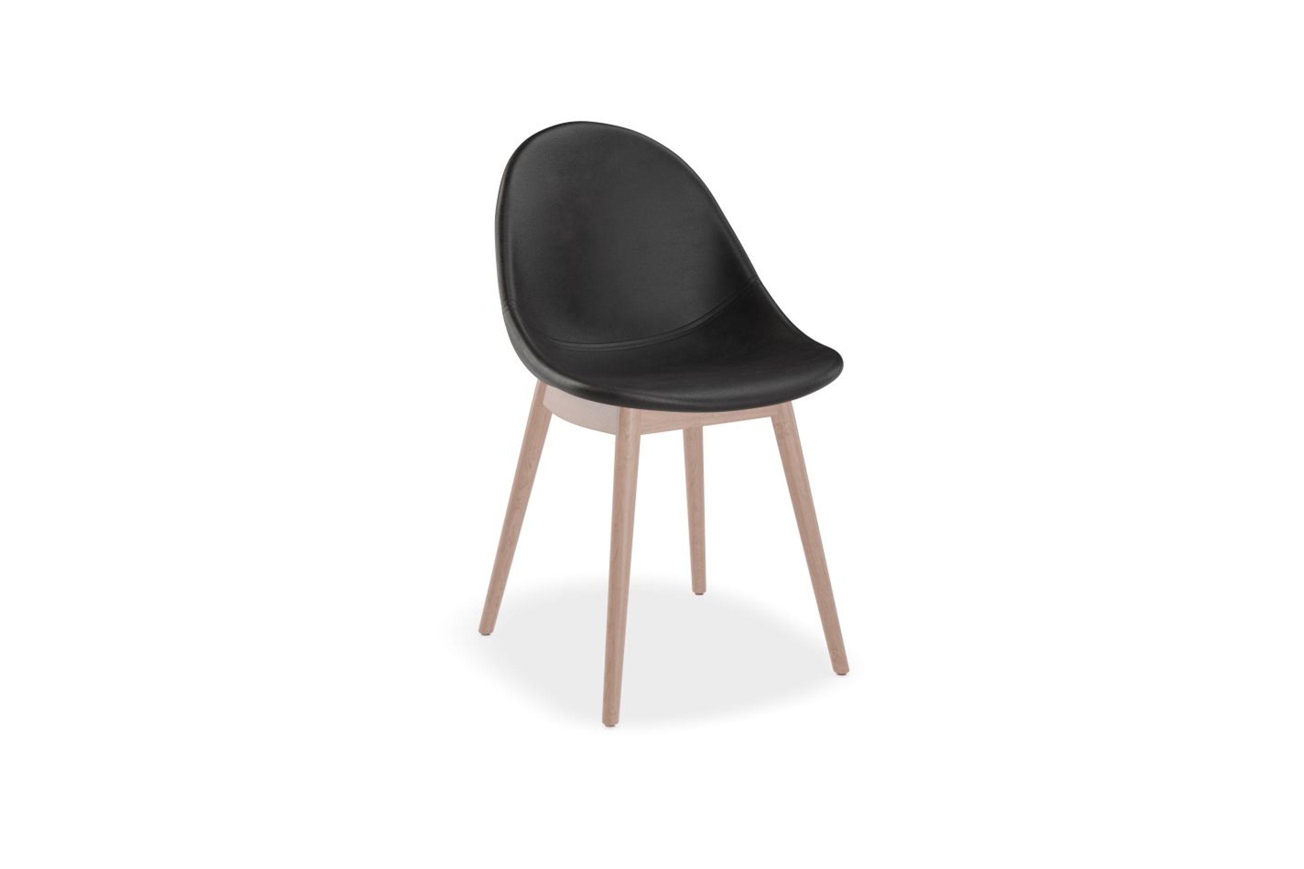 Pebble Chair Black Upholstered Vintage Seat - Pyramid Fixed Base with Castors - Black