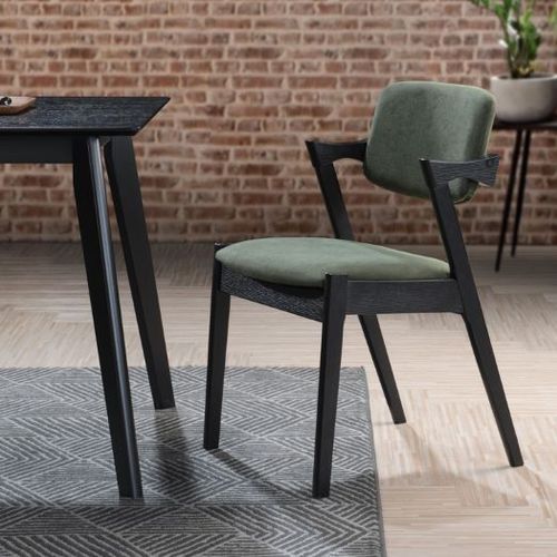 Bella Black Hardwood Dining Chair | Green Fabric