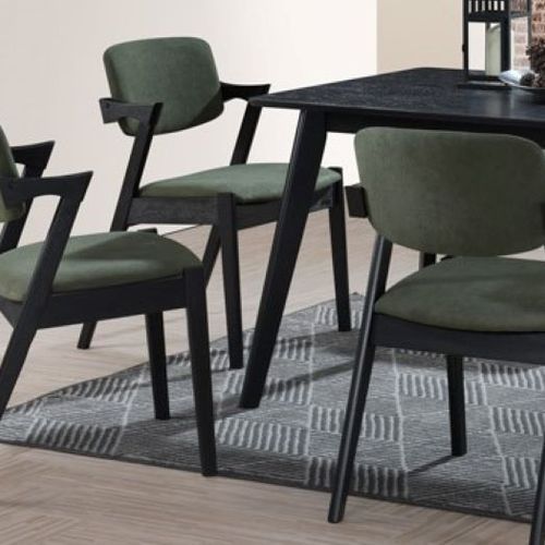 Bella Black Hardwood Dining Chair | Green Fabric
