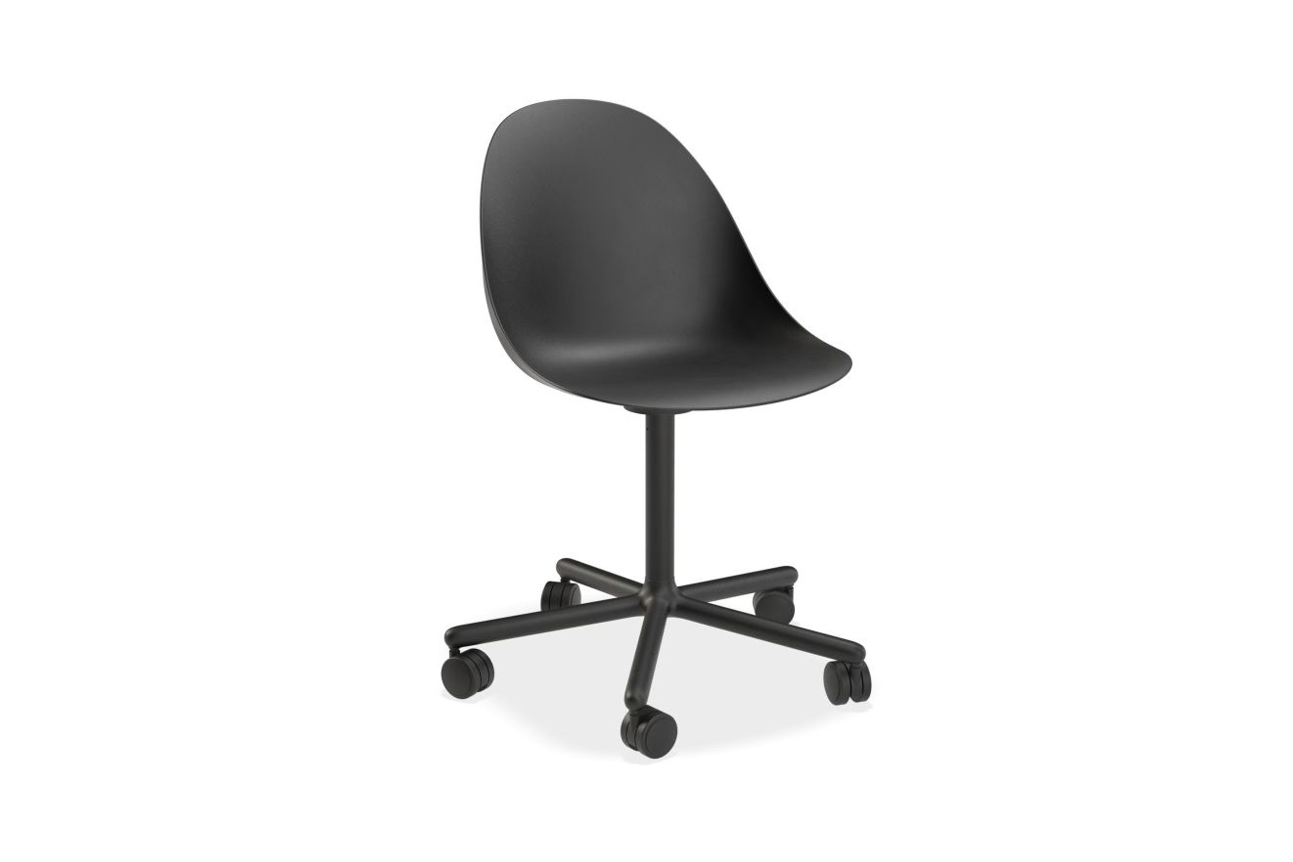 Pebble Chair Black Upholstered Vintage Seat - Pyramid Fixed Base with Castors - Black