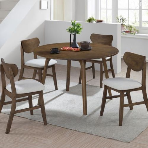 Soho 5PCE Hardwood Dining Set | Walnut | Beige Fabric