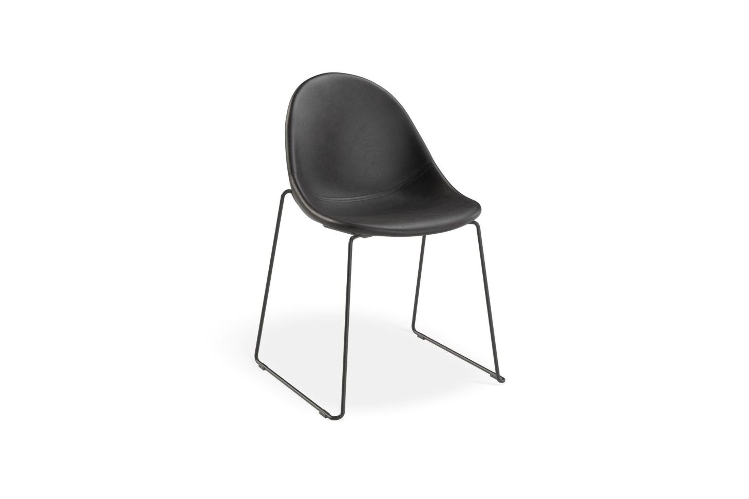 Pebble Chair Black Upholstered Vintage Seat - Sled Base - Black