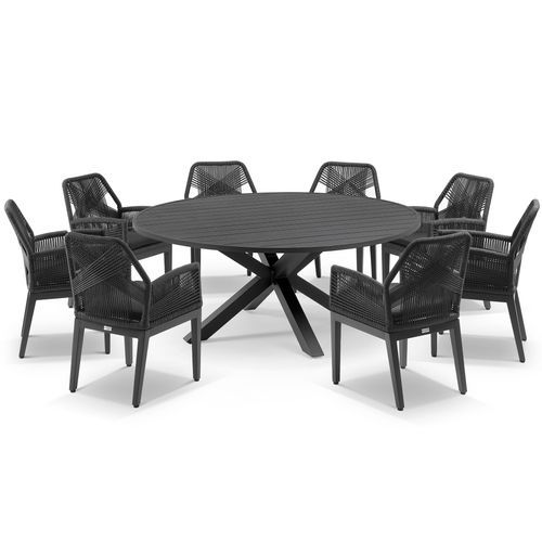 Cove Round Table with Cape Chairs 9pc Outdoor Dining Set | Charcoal