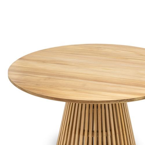 Pedie 120cm Round Pedestal Slat Dining Table | Natural Teak