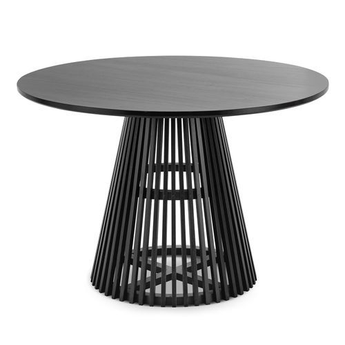Pedie 120cm Round Pedestal Slat Dining Table | Black Teak