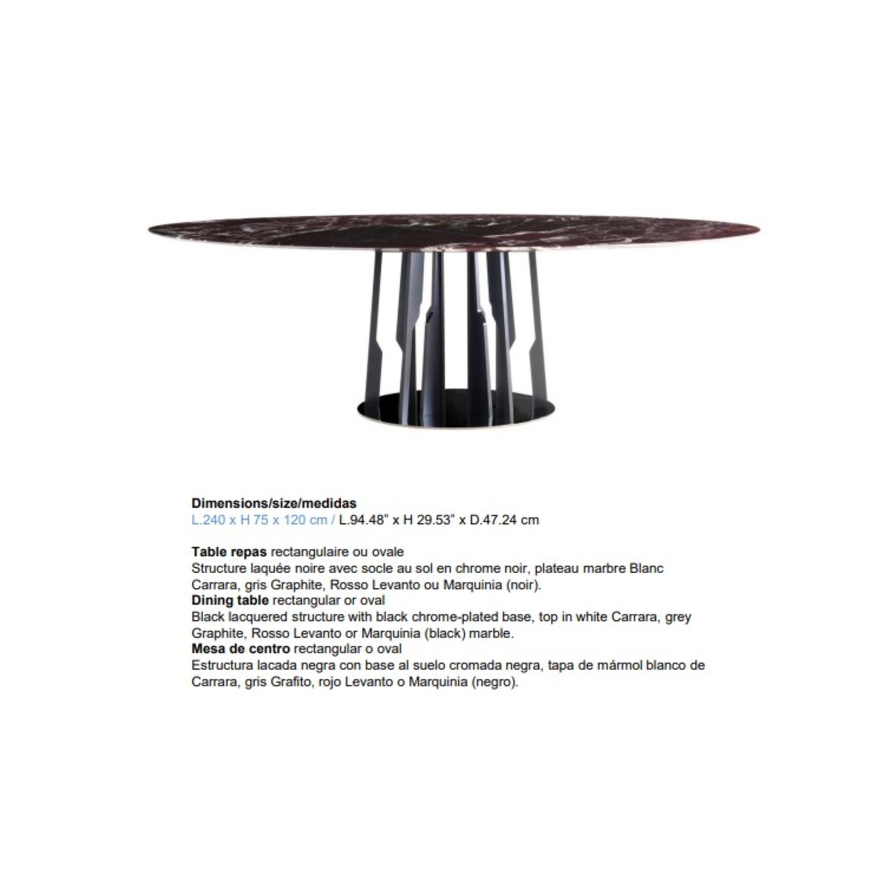 Ivresse Oval Dining Table dimensions
