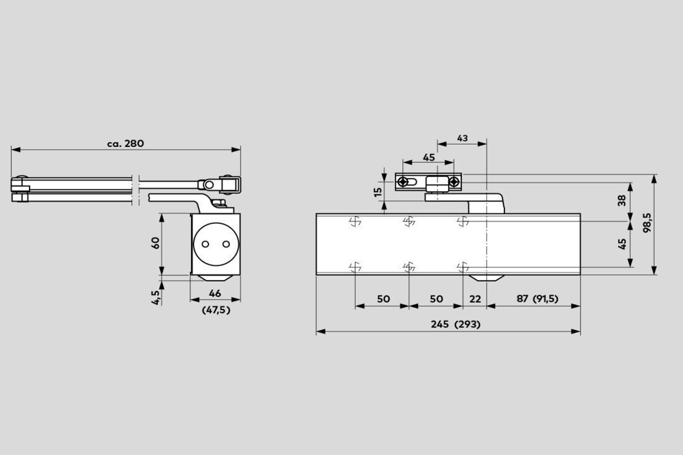Dorma TS83 EN3-6 Door Closer Fire Rated With Anti-Corrosive Arm Silver 38030301
