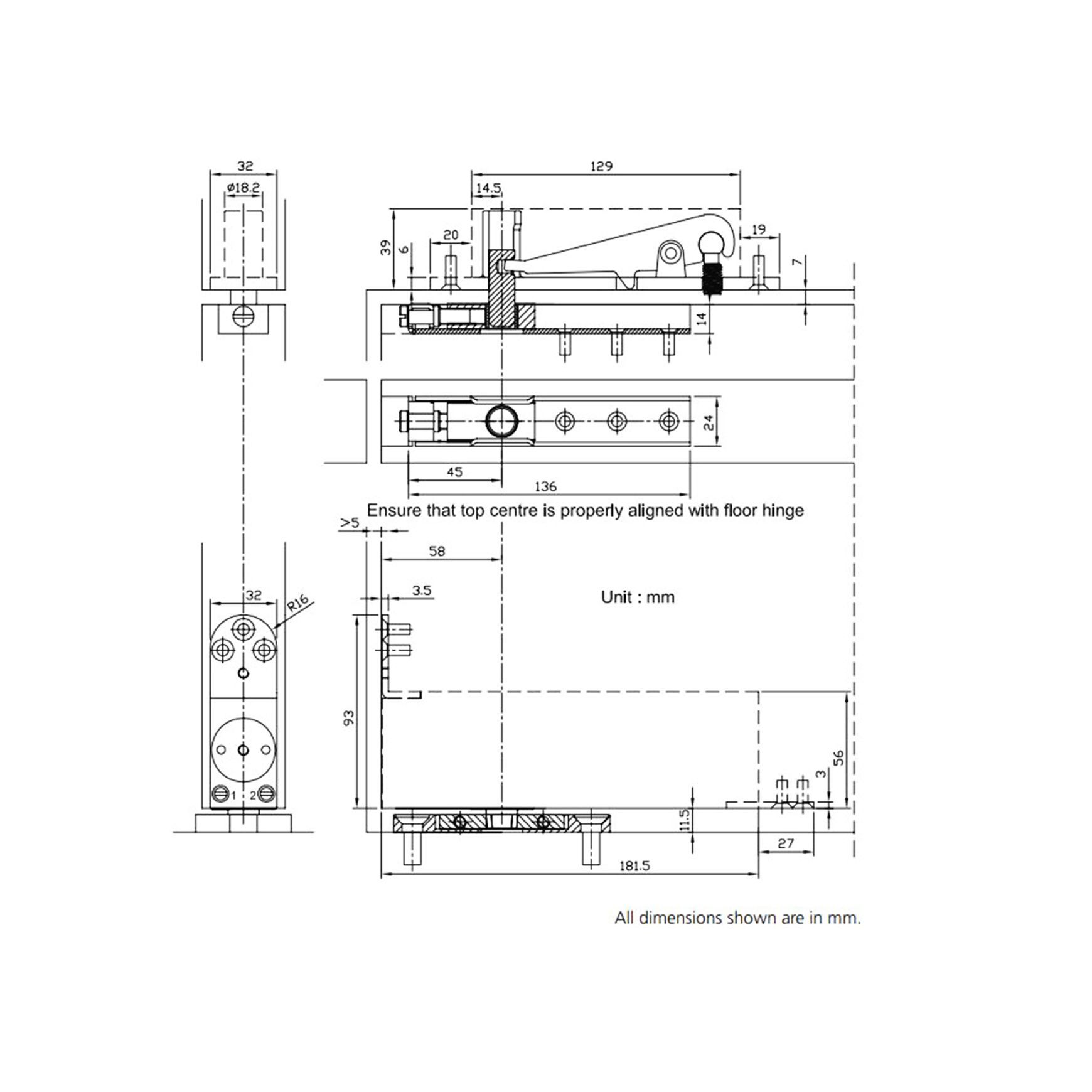 Zanda Concealed Heel Door Closer ZANHEEL