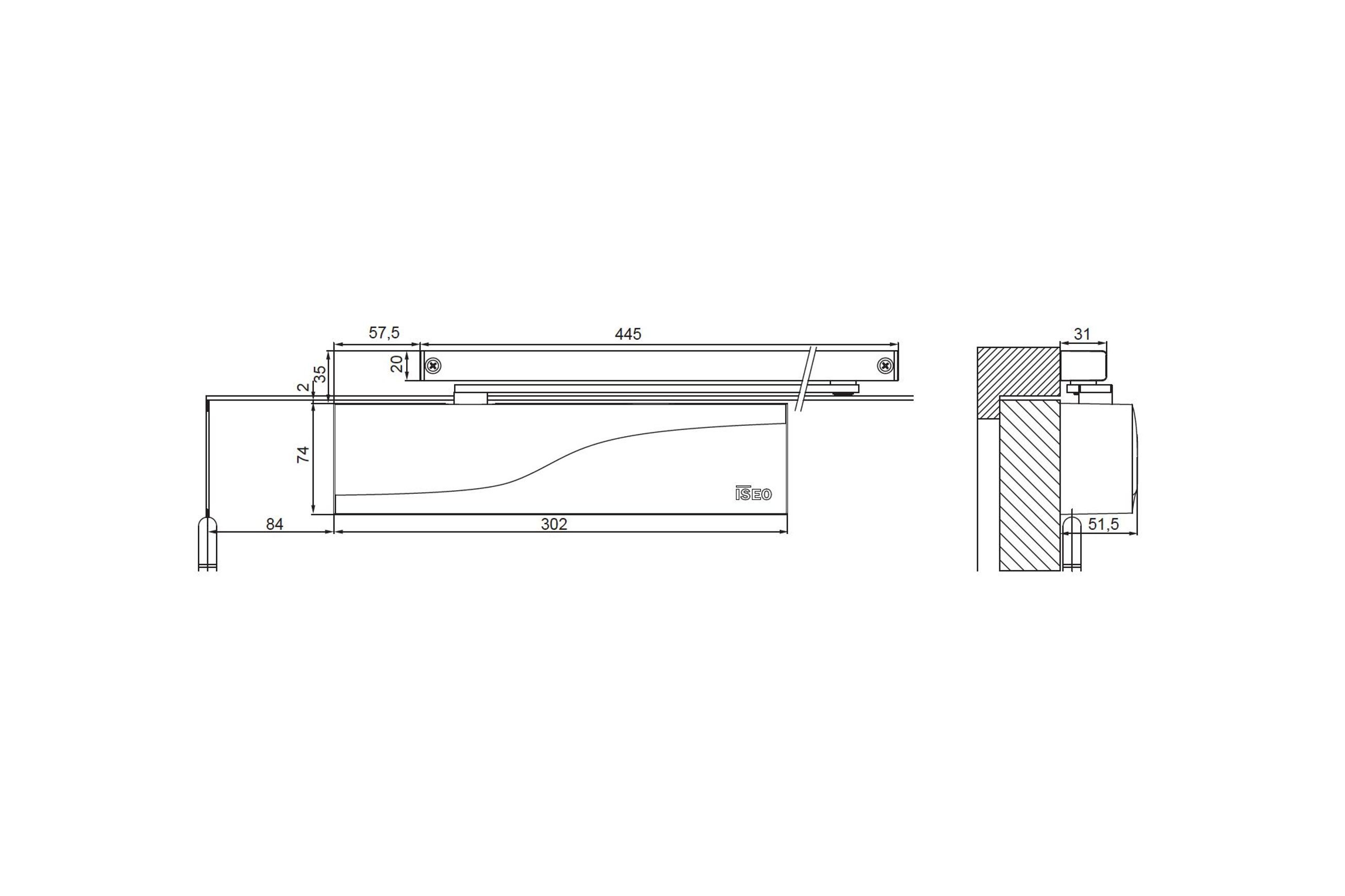 ISEO Hydraulic Door Closer, Sliding Arm - IS315
