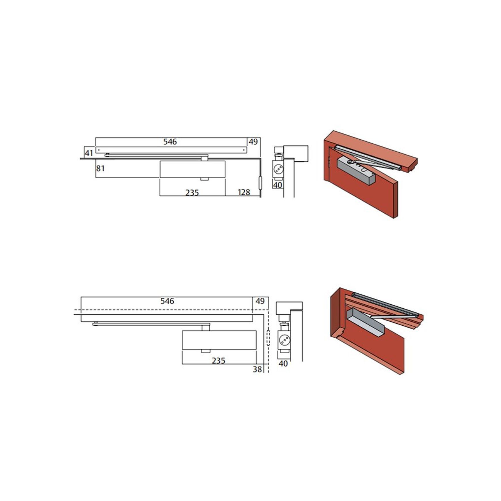 Lockwood 724SR EN2-4 Slide Arm Door Closer Fire Rated Silver 724SRSIL dimensions