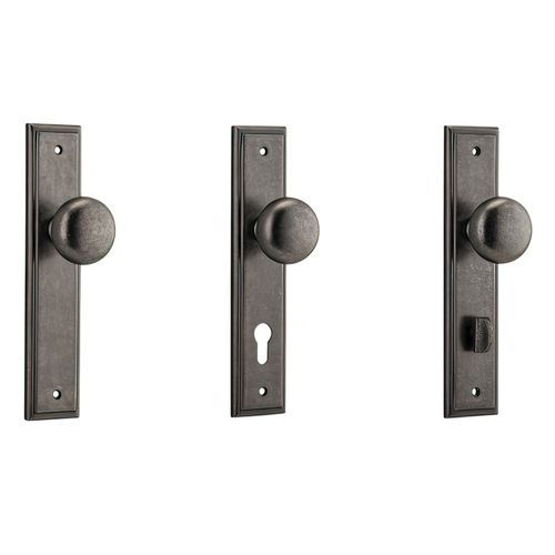 Iver Cambridge Door Knob on Stepped Backplate Distressed Nickel