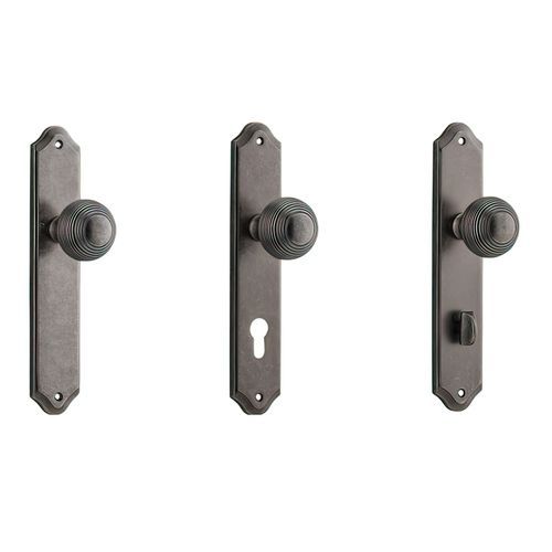Iver Guildford Door Knob on Shouldered Backplate Distressed Nickel