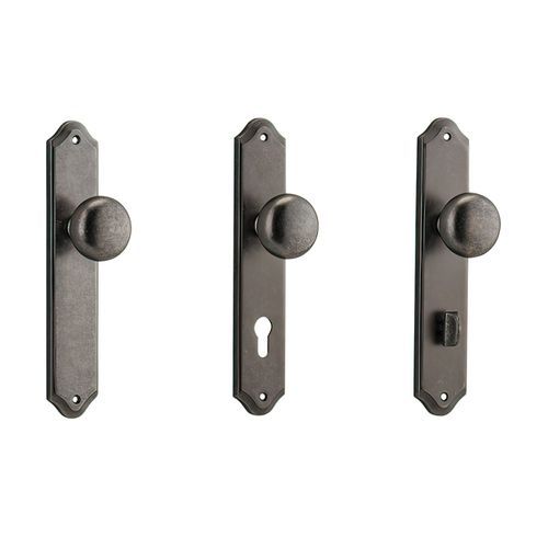 Iver Cambridge Door Knob on Shouldered Backplate Distressed Nickel