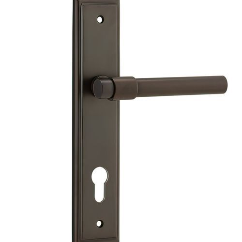 Iver Helsinki Door Lever on Stepped Backplate Signature Brass
