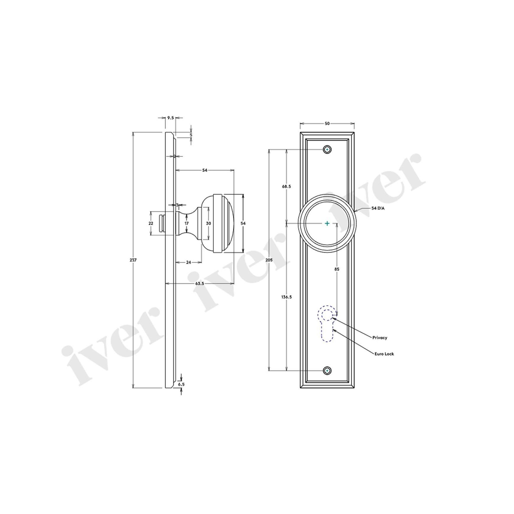 Iver Paddington Door Knob Stepped Backplate Euro Matt Black 12838E85 - Customise to your needs