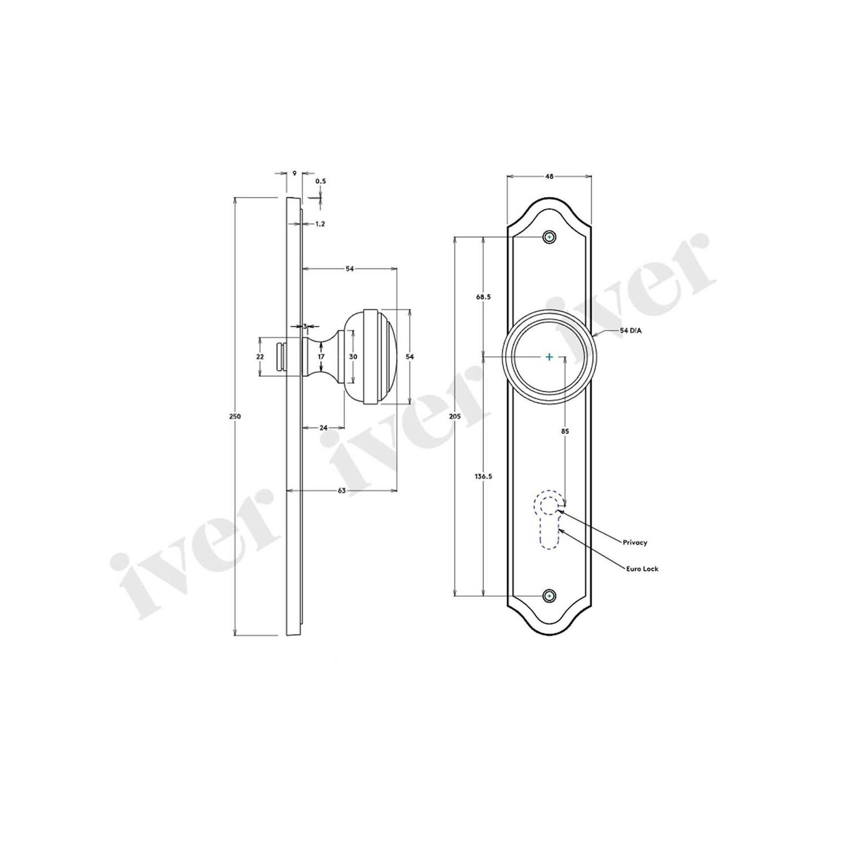 Iver Paddington Door Knob on Shouldered Backplate Privacy Satin Nickel 14826P85