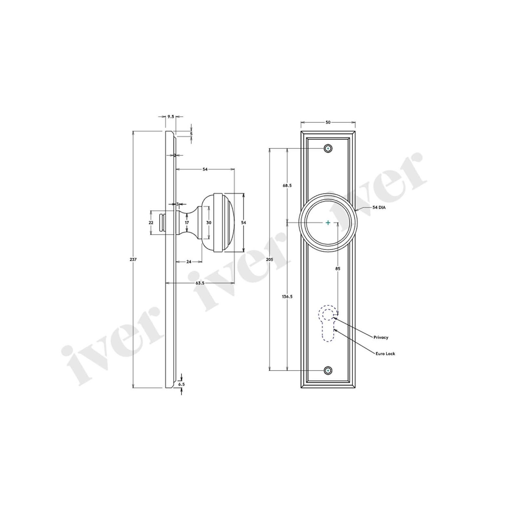 Iver Paddington Door Knob on Stepped Backplate Latch Brushed Brass 15338 - Customise to your need