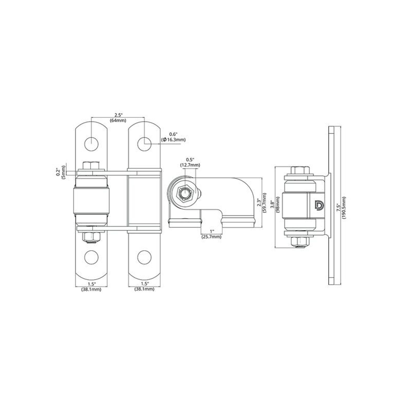 Shut it® Face Mount Gate Bolt-On Badass dimensions
