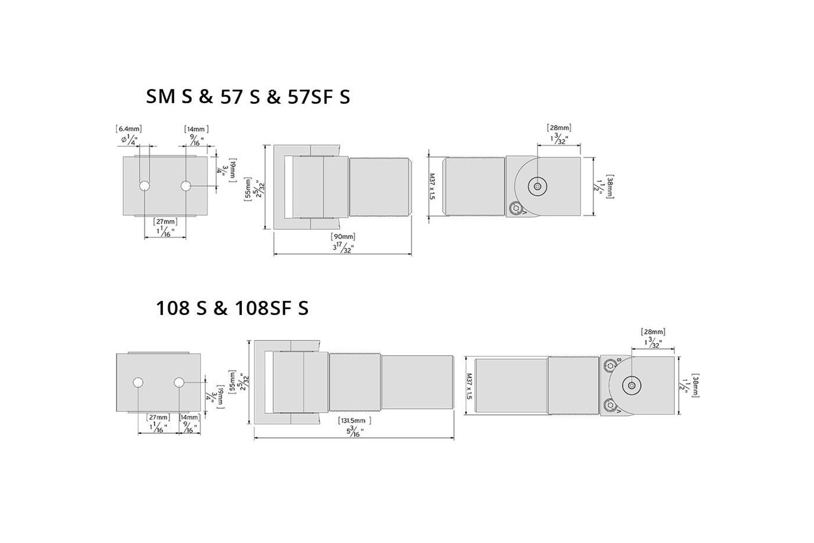 Sureclose® Centre Mount Hinges & Hinge Closers dimensions