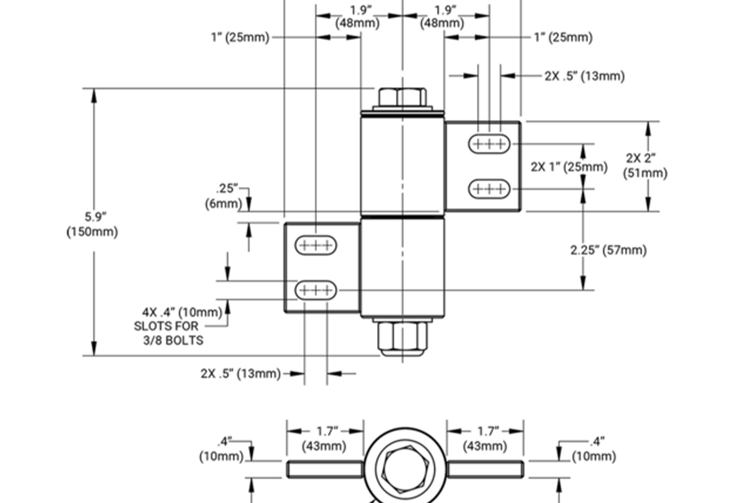 Shut it® Badass Barrel Gate Hinge dimensions