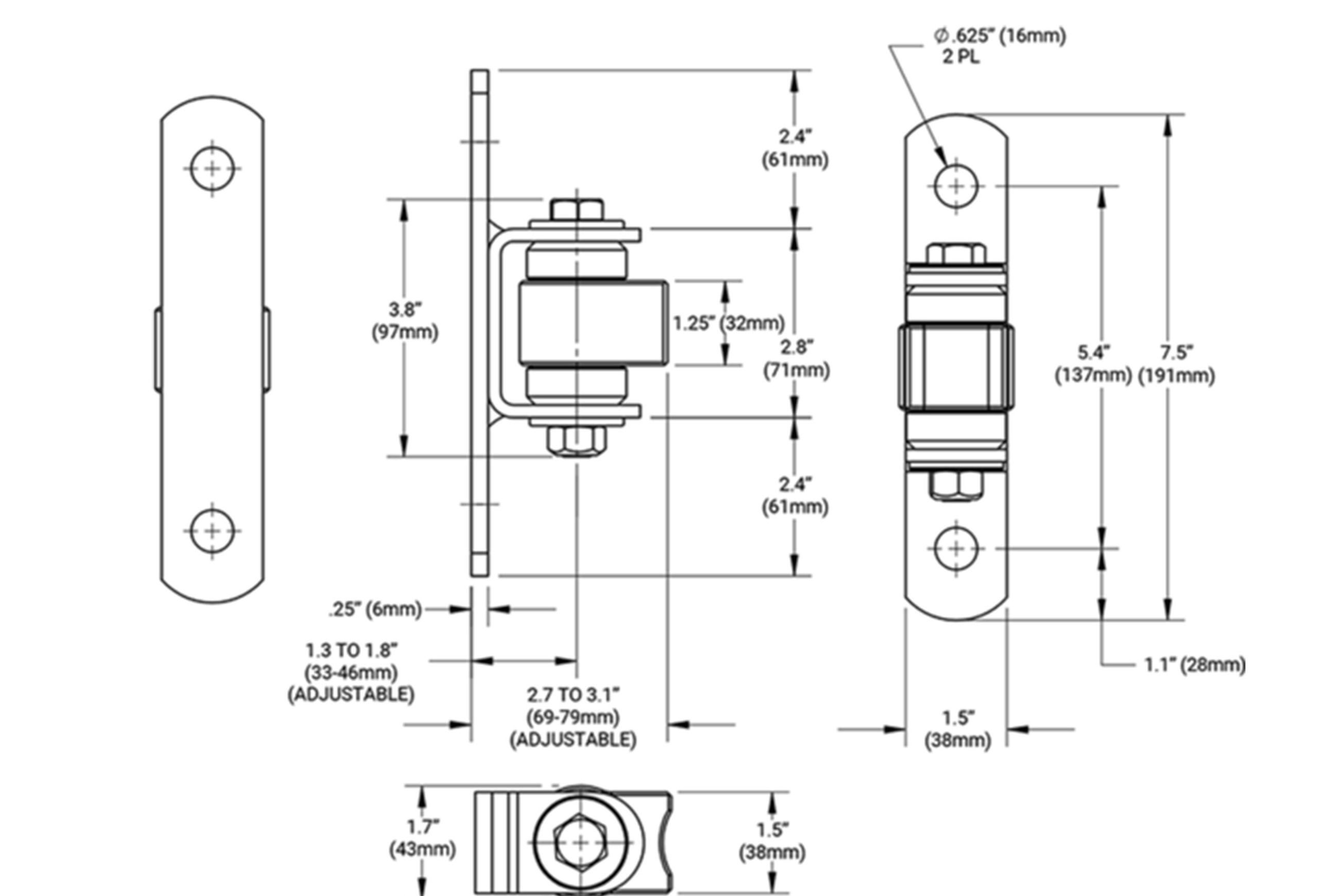 Shut it® Half Bolt-On Badass Hinge dimensions