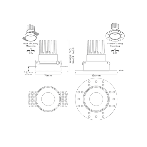 IBL Dark Round 80 Trimless Downlight