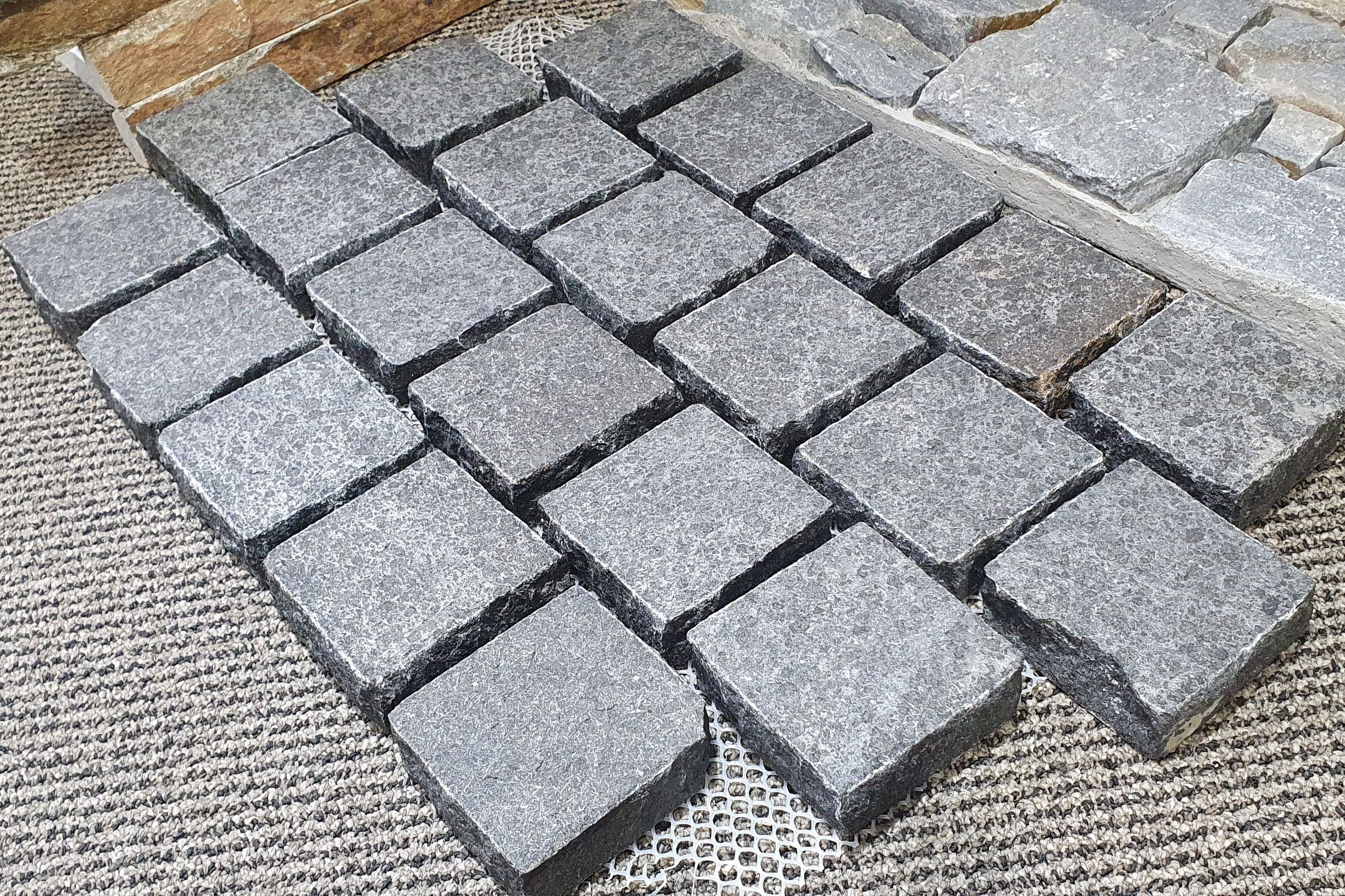 Flamed Granite Cobbles on Mesh